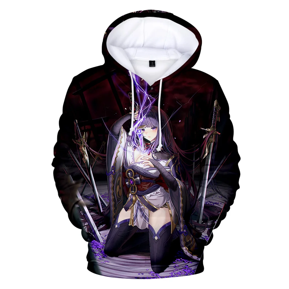 

Удобные толстовки Harajuku Genshin Impact Raiden Shogun с 3D принтом, толстовки, свитшоты для мужчин и женщин, повседневные пуловеры для взрослых и детей