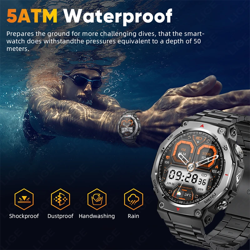 LIGE Smartwatch Uomo con 2 Cinturini, Batteria 730mAh 1.75 HD AMOLED Orologio Smartwatch con Chiamate Bluetooth, 110+ Modalità Sport, IP68 Smart Watch per Android iOS, Nero