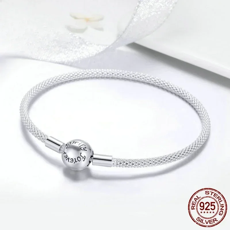 925 Silver Plated Classic Love Eternal Snake Chain Women's Bracelet Charm Bead DIY Popular Boutique Jewelry 17CM 19CM 23CM 3