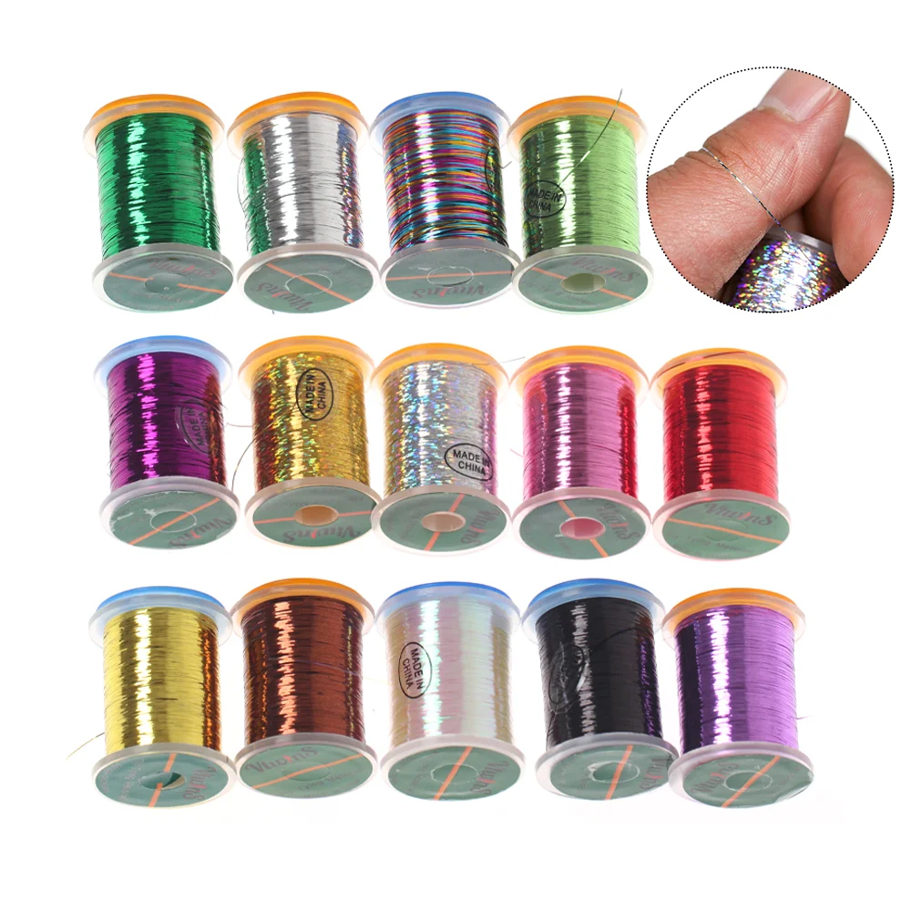 1 Stück 0,3 mm holografisches Glitzer-Tinsel, flaches Mylar-Tinsel, Fliegenbindematerial für Mücken, Nymphen, Trocken-/Nassfliegen, Forellenangelköder