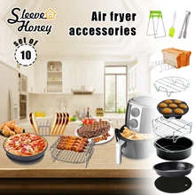 10Pcs 6/7/8In Air Fryer Accessories Set Compatible All Airfryer Oven Cake Pizza Pan Metal Holder Skewer Bread Rack Cooking Tools