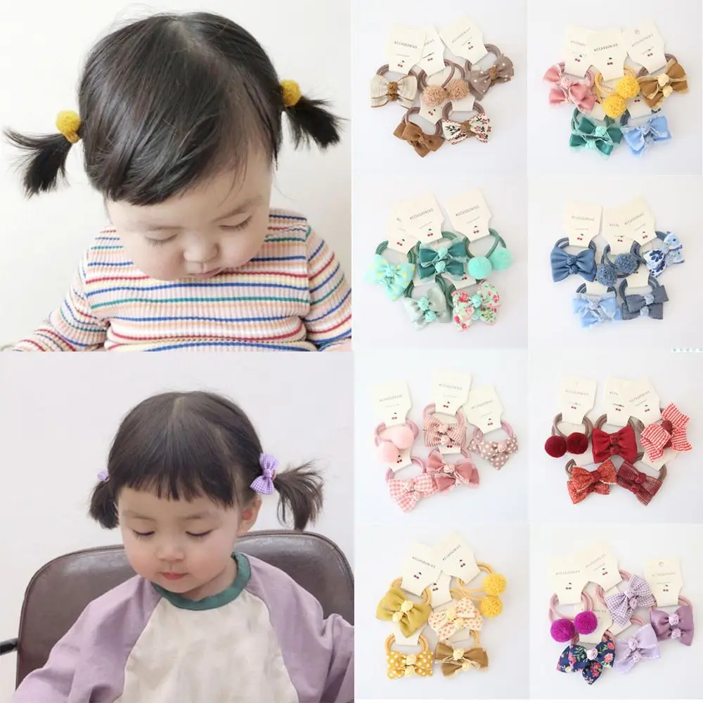 

10pcs Luxury Kids Girls Children Small Plush Ball Hair Rope Gum Flower Headdress Hair Ties Bows Elastic Rubber Band