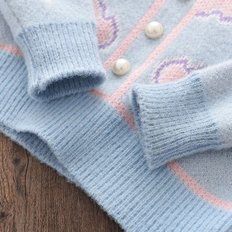 Melario Floral Girls Baby Knitted Clothes Sets Fashion Winter Sweaters Tops Ruffles Skirt Outfits Beading Children Clothes Suit