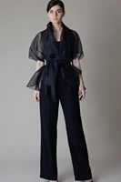 Organza Mesh Blouse for Women Stand Collar Lace-up See Through V-Neck VCasual Elegant Office Lady Half Sleeve Blouse Top - Image 5