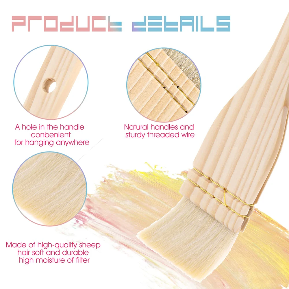 3pcs Flat Hake Paint Brushes Artist Painting Brushes Sheep Hair Bristles Wash Brush for Watercolor Wash Ceramic Pottery Painting 3