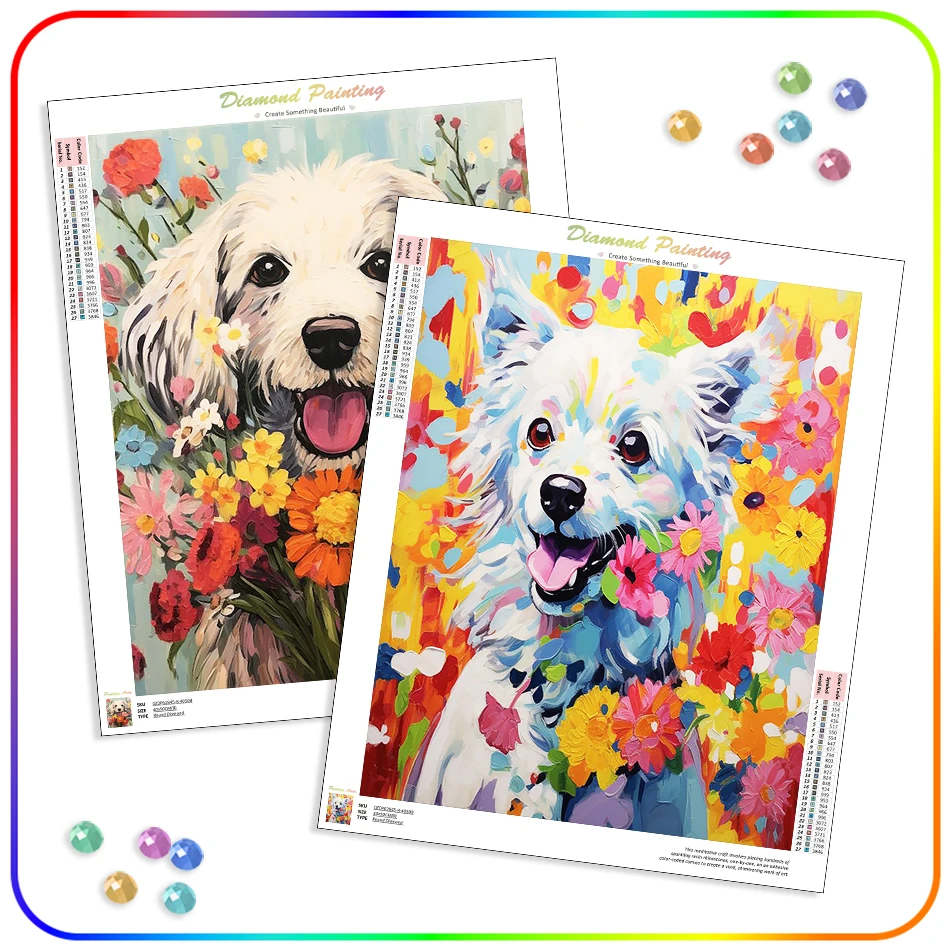 

SDOYUNO Diamond Painting Round Animals Dog Flowers Wall Art Picture Personalized Gift Handwork Crystal Diy Crafts Wall Decor