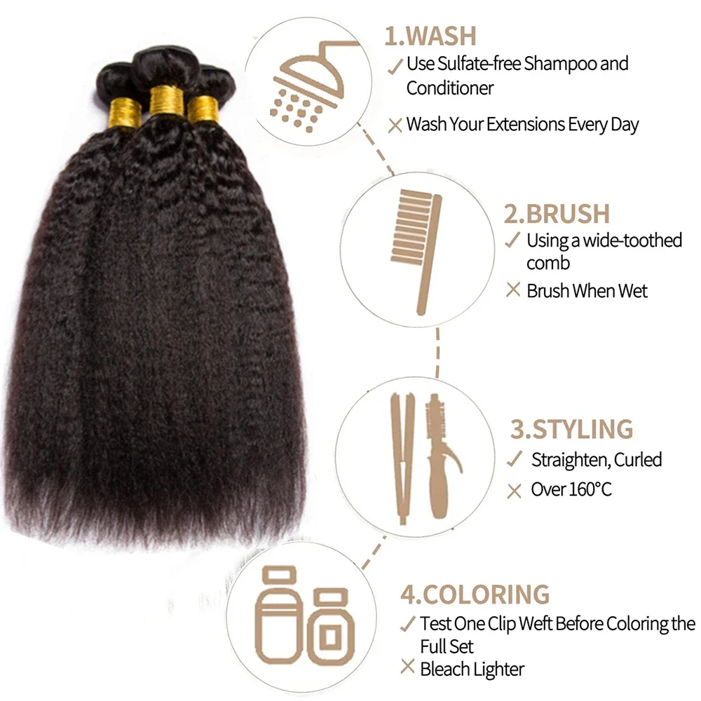 Kinky Straight Human Hair Bundles Natural Color Brazilian Remy Human Hair Weave Yaki Kinky Straight Bundles Extensions 8-24 Inch