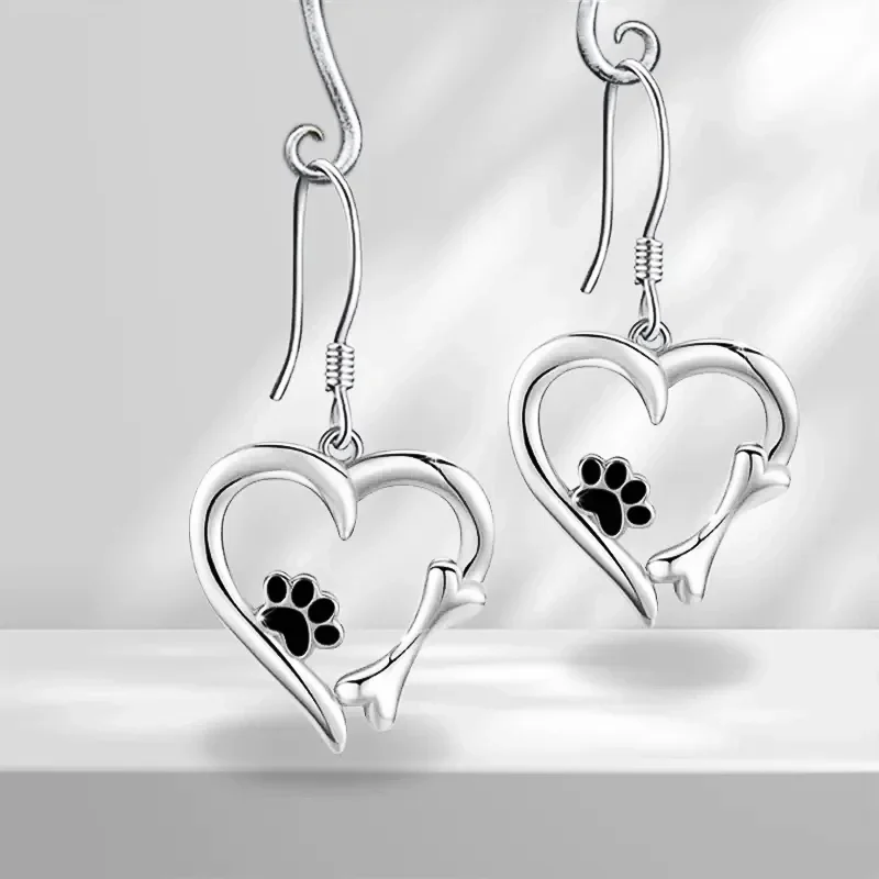 Creative Cute Dog Footprint Design Heart Shape Women Pendant Earrings - PeticaDeals