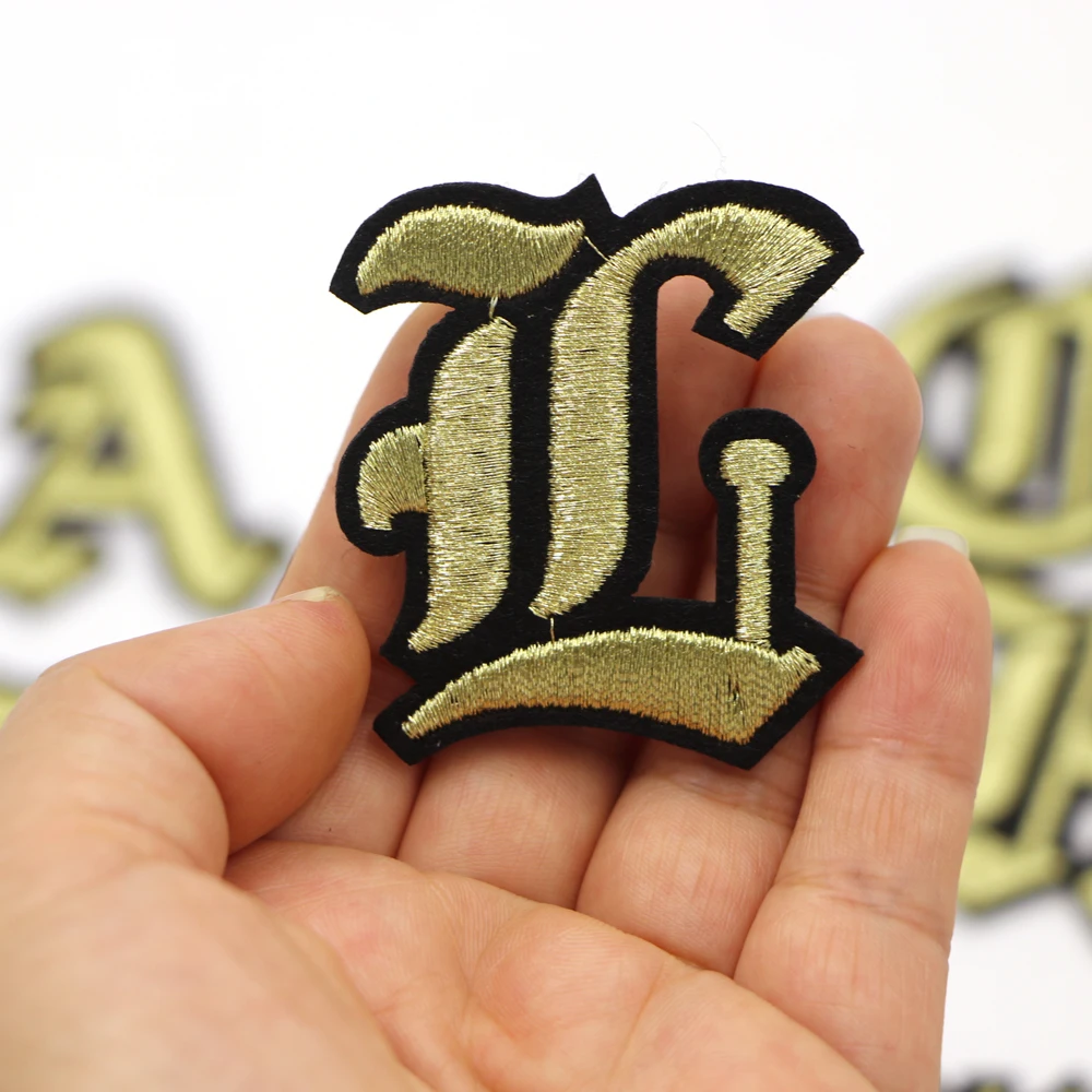 1PC Goldene Griechische Buchstaben Stickerei Patches Eisen Auf Buchstaben Patch A-Z Patch Gestickte Patch Nähen Auf Patch für Kleidung Name Diy – Detail 14