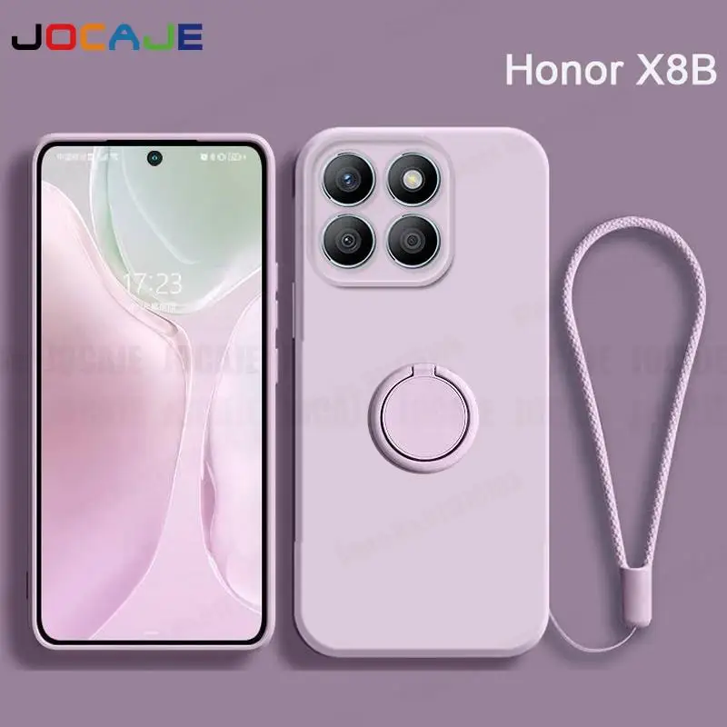 Liquid Silicone Case with Ring Stand Holder and Lanyard - Soft Protective Cover