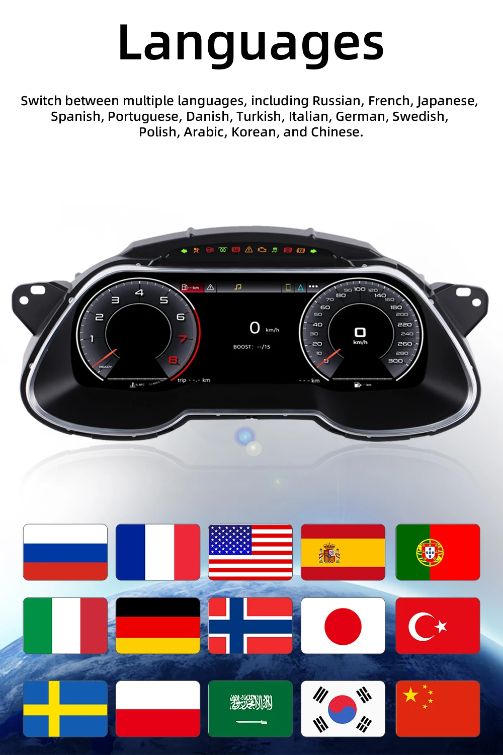 Digital Instrument Cluster For Audi A4 2013-2016 Speedometer 12.3”HD screen1920*