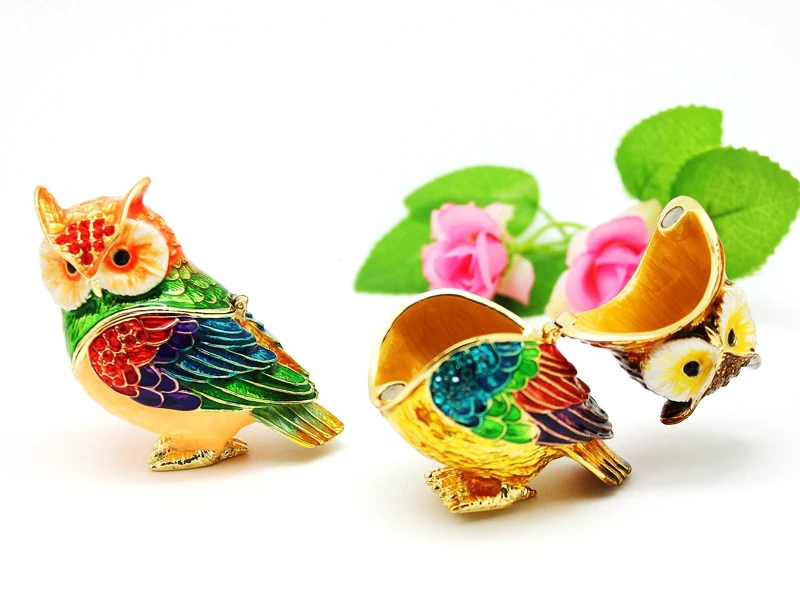 SHINNYGifts-European Style Bird Owl Shape Trinket Box, Small Home Decoration, Jewelry Gift Box