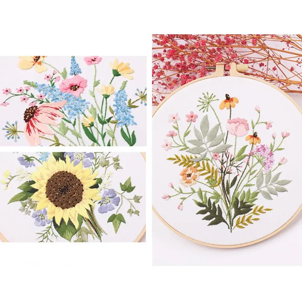Flower Pattern Embroidery Kit With Embroidered Hoop Cross Stitch DIY Handmade Crafts Needlework Sewing Supplies Home Decoration