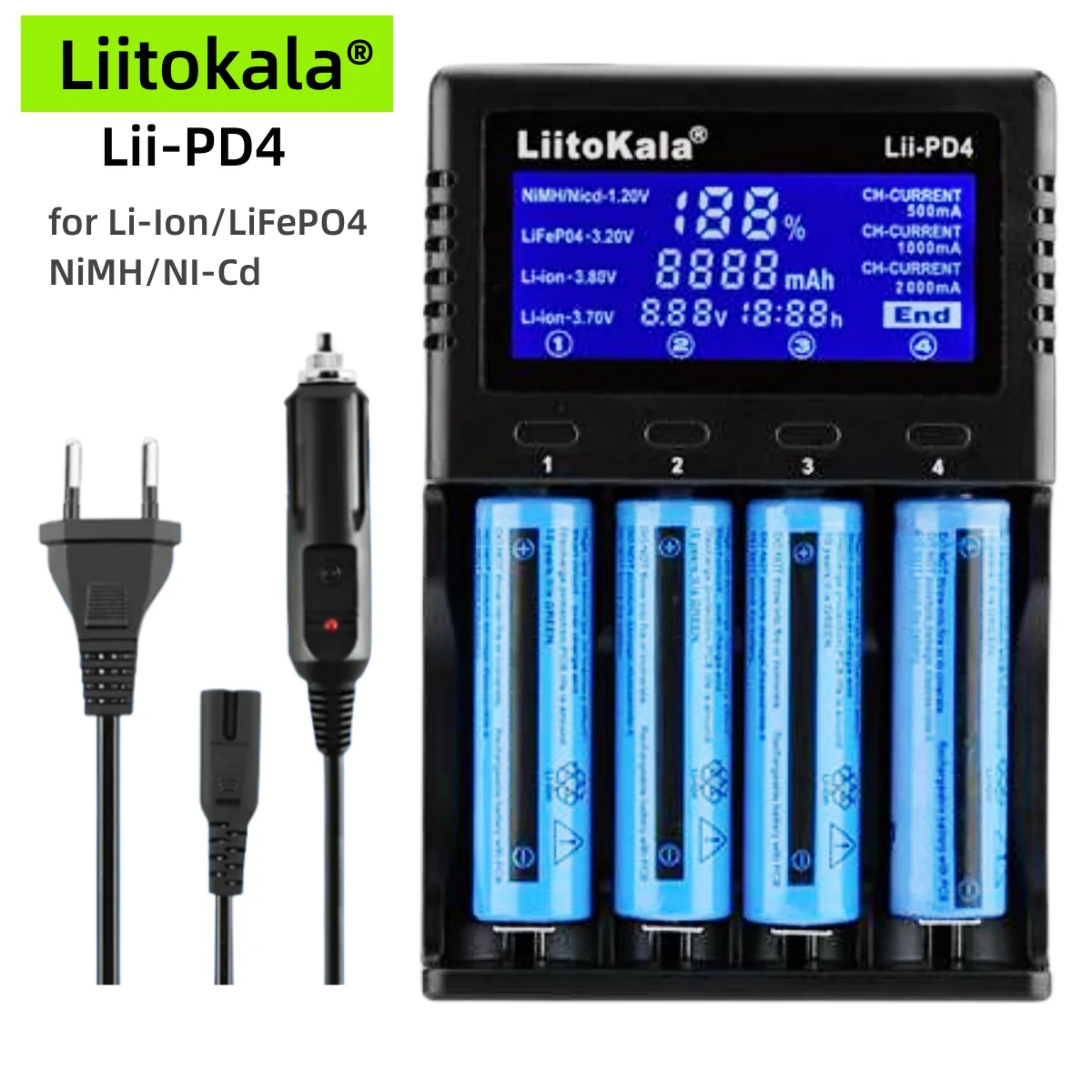 Battery Charger Battery Charger Adapter LiitoKala 18650 Battery Charger Lii-PD2 Lii-PD4 2 4 Slots AC 110V 220V For 18650 Charging 3.7V Rechargeable