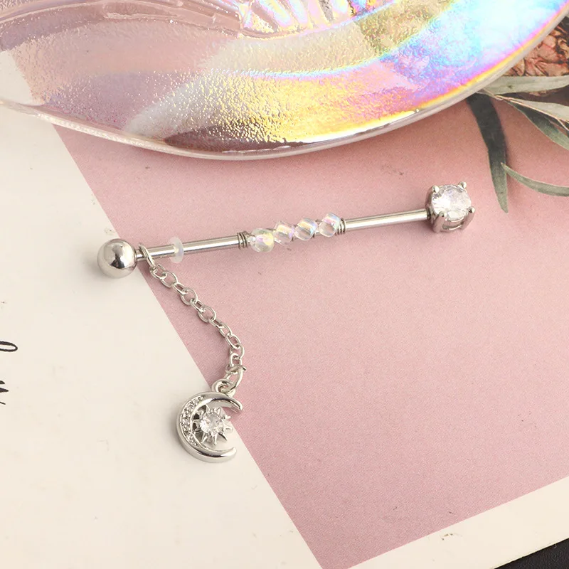 1PC Chirurgische Stahl Industrielle Piercing Barbell Lange Ohrringe Mit Kette Gerüst Bar Ohr Knorpel Earing Trend Körper Schmuck – Detail 5