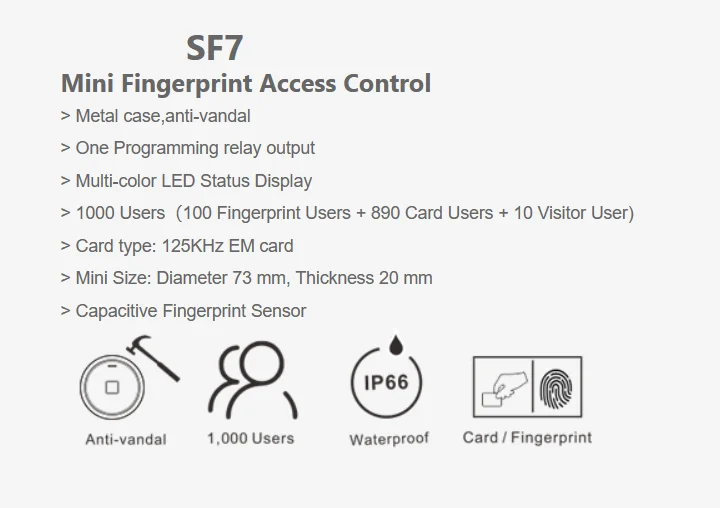 Metal Anti-hit Biometric Fingerprint Access Control IP66 Waterproof Mini Access