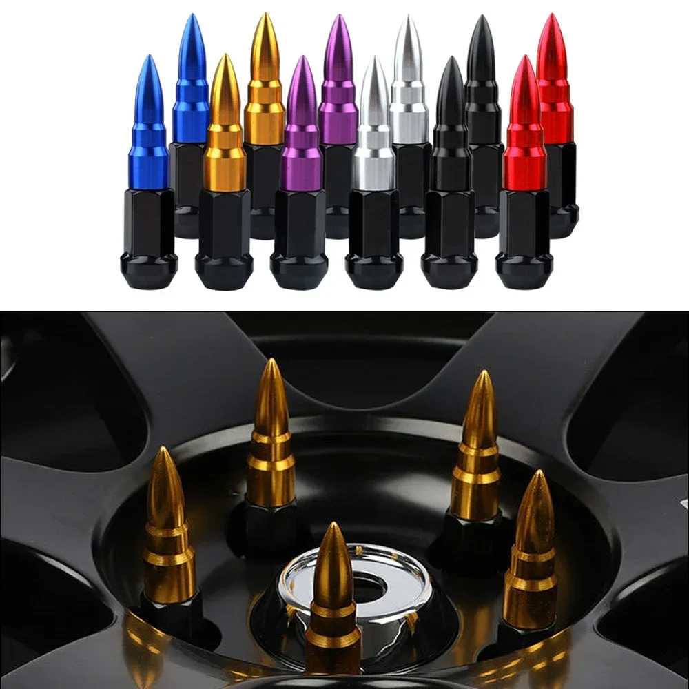 20pcs Car Wheel Nuts Extended Aluminum Racing Tuner Spike Lug Nuts W/ Nut Socket M12X1.25 / M12X1.5 Car Modification Accessories