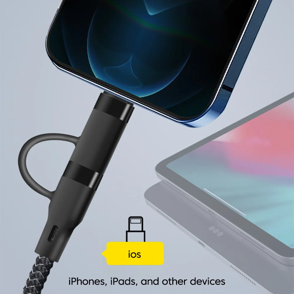 4 in 1 짧은 PD60W 보조배터리 충전 케이블 데이터 라인 휴대용 다기능 퀵차지 무선 어댑터 (아이폰 12, 13용)