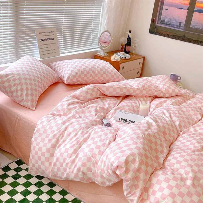 

Blue Plaid Nordic Duvet Cover 220x240 Pillowcase Bed Sheet 3pcs/4pcs Bedding Sets Checkerboard Bedclothes 200x230 Quilt