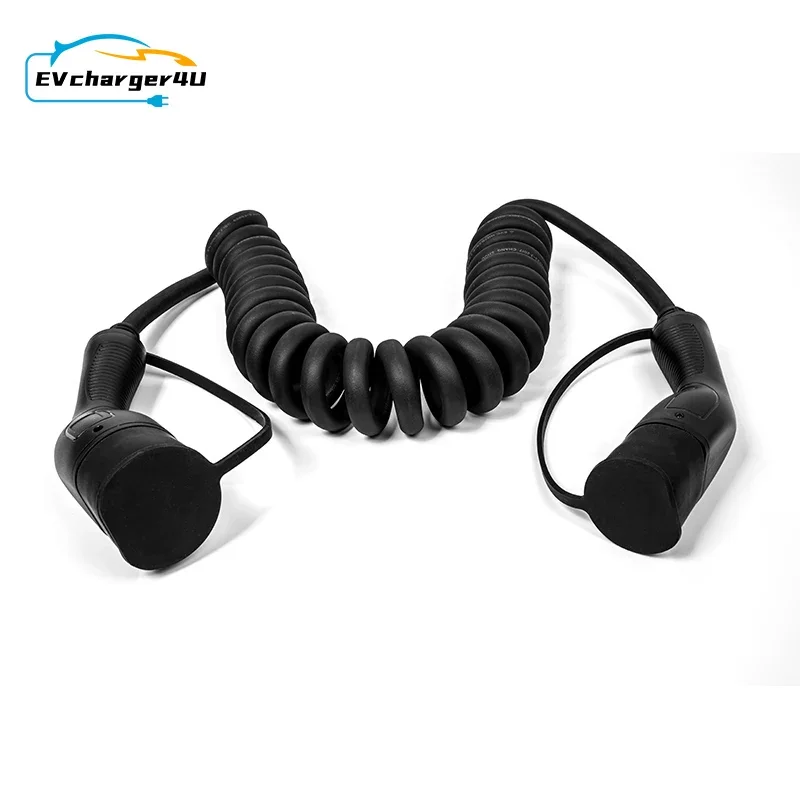 IEC62196 Type 2 to Type2 Spiral EV Charger Cable 3Phase 11KW 22KW For Electric Vehicle Charging Station