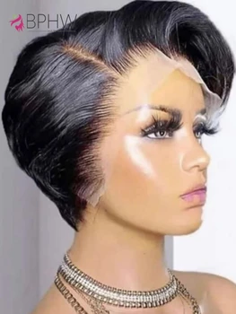 Transparent Lace Human Hair Wig For Women Straight Short Bob Wig 13x4 Lace Wig Pre pluck Brazilian Virgin Hair Wig Pixie Cut Wig