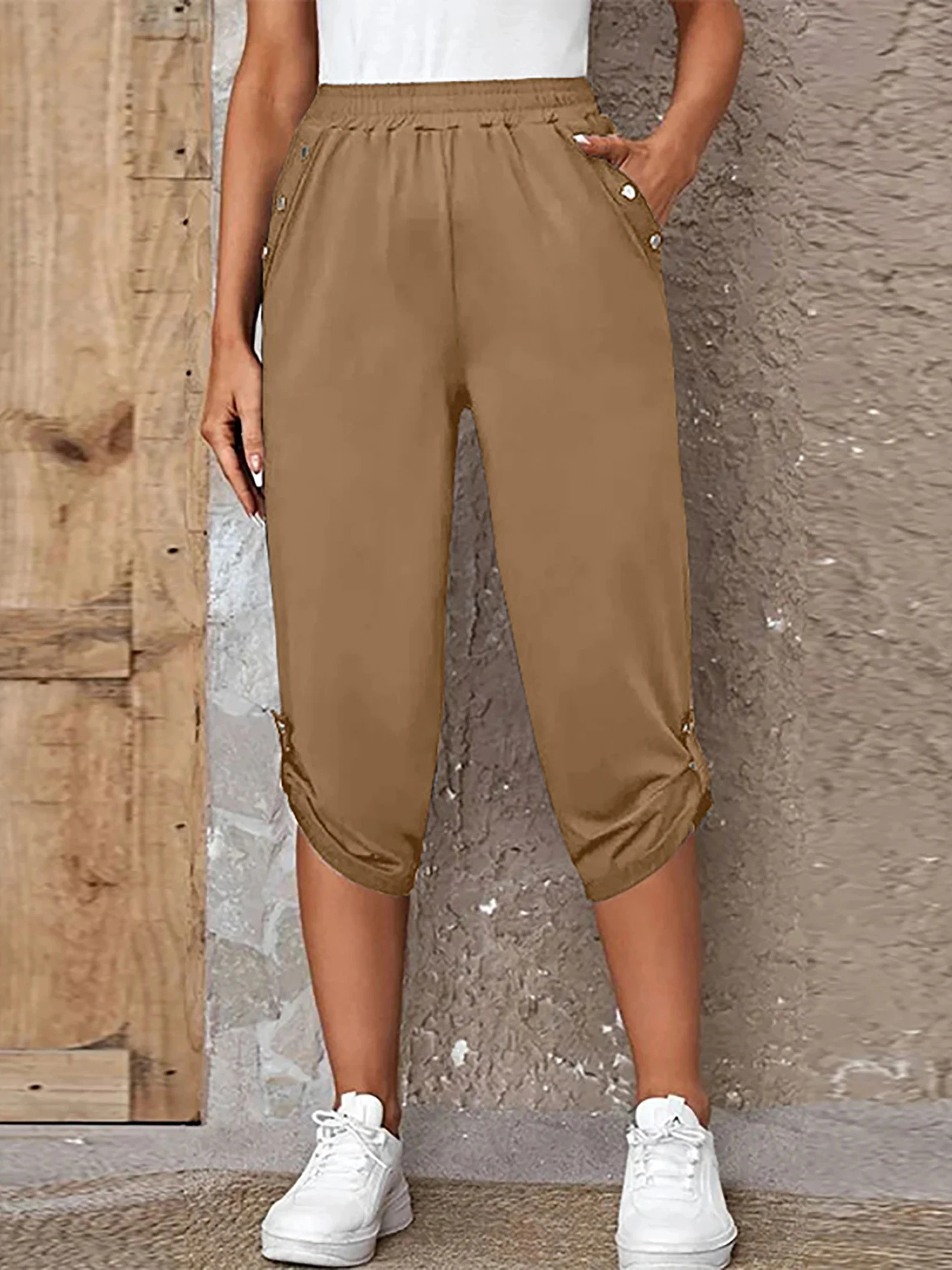 Women's Elastic Waist Crop Sweatpants Loose Fit Casual