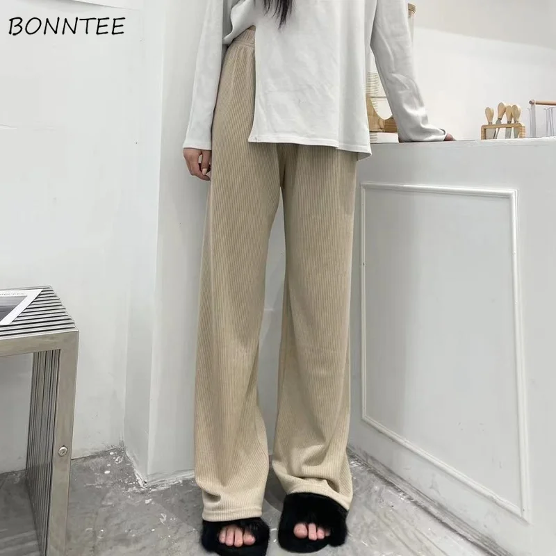 

Casual Pants Women Spring All-match Solid Loose Daily Korean Style Warm High Elastic Waist Fashion Cozy Popular Basic Design New