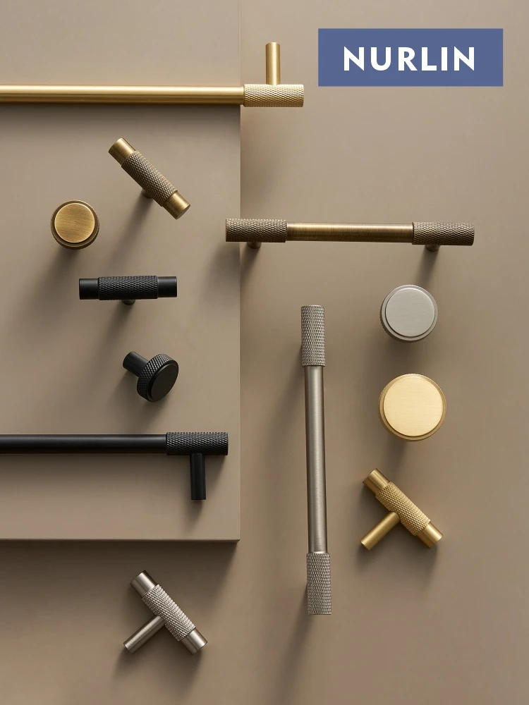 Solid Brass Knurled Cabinet Knobs Wardrobe Handle T-bar Antique Bronze Gold Black furniture handles kitchen door handles Multiple Sizes