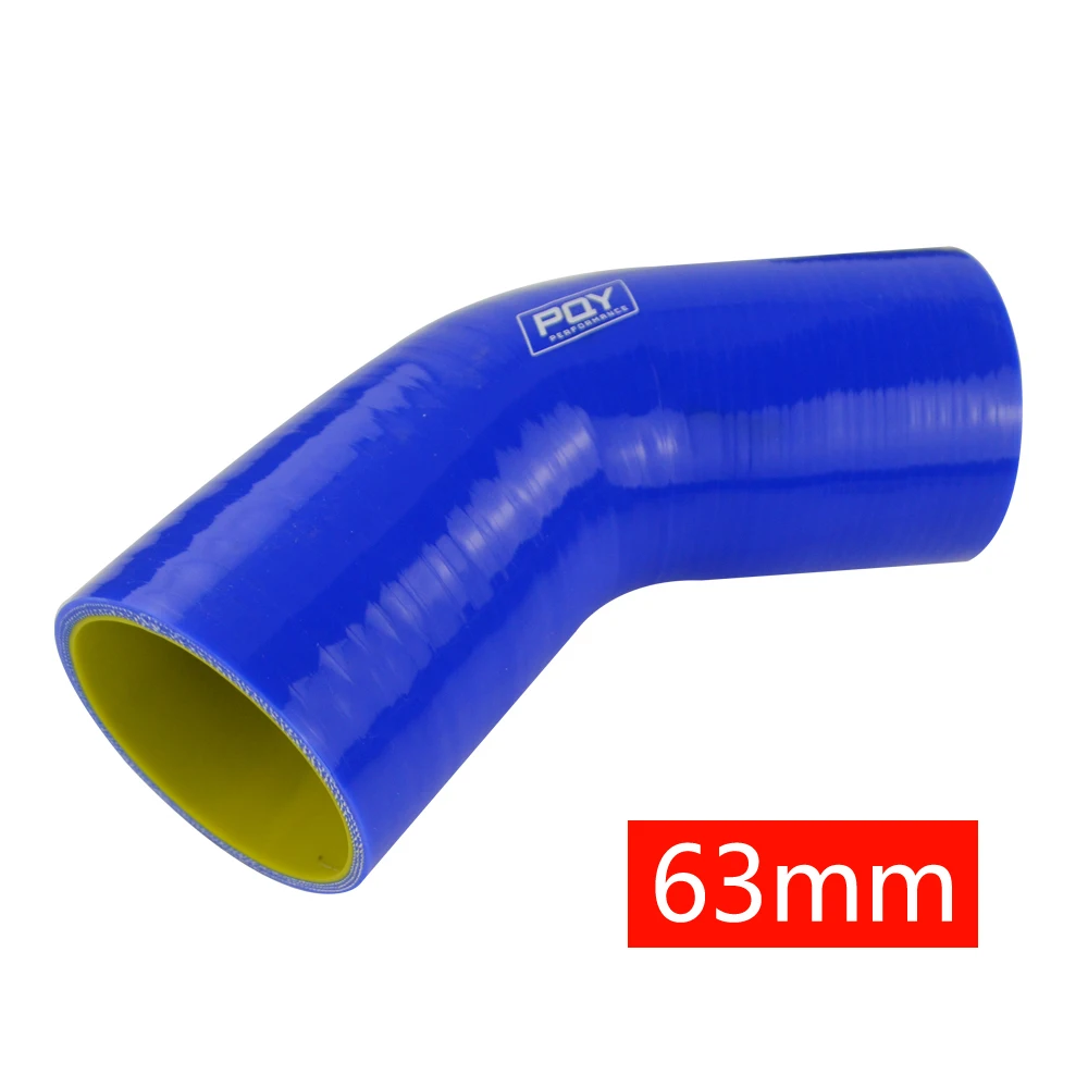 Blu/Nero e Giallo 2.5 "63 millimetri di 45 Gradi Gomito Tubo flessibile Del Silicone Intercooler Turbo Tubo di Aspirazione Accoppiatore tubo PQY-SH4525-QY