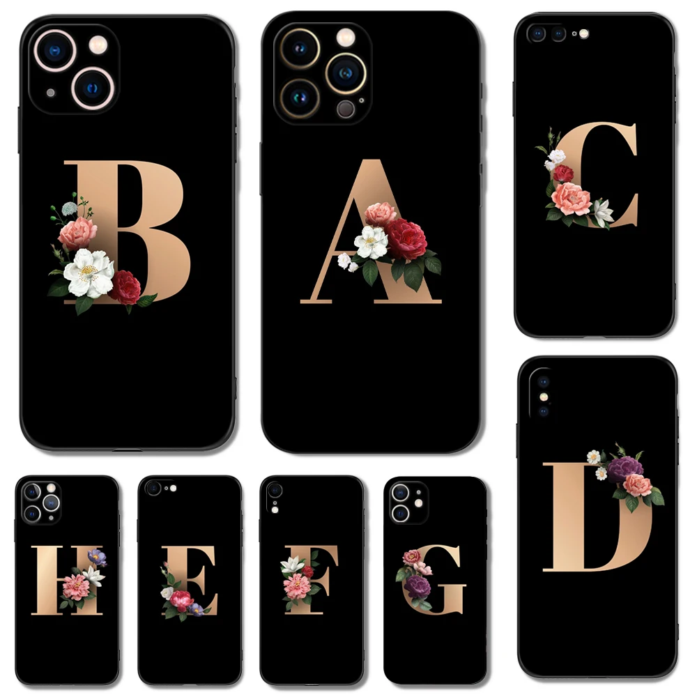 

phone case for iphone 11 12 se2020 mini pro MAX black soft tpu back cover Custom name Letter 26