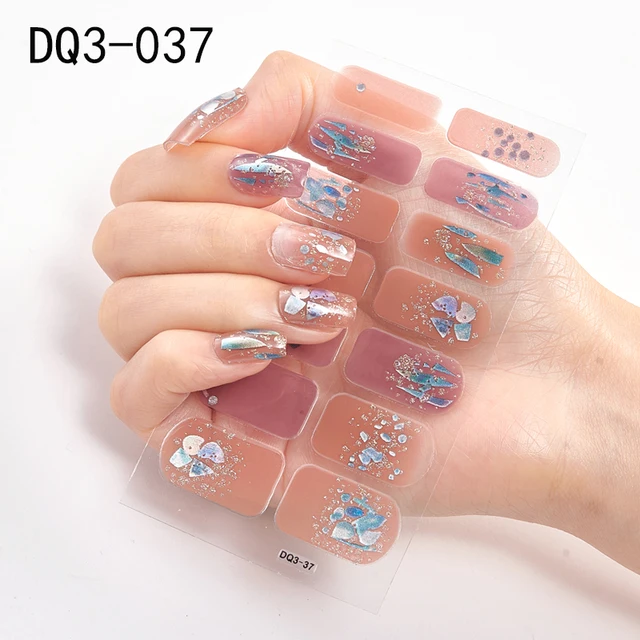 Korean Fashion Colorful 3D Glitter Sequins Nail Art Stickers Manicure DIY Nail Strips Wraps Solid Color DQ3-037