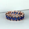 Bohemian Royal Blue Stone Leaf Rings For Women Silver Rose Gold Color Horse Eye Zircon Wedding Bands Birthday Party Jewelry Gift