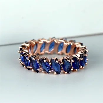 Bohemian Royal Blue Stone Leaf Rings For Women Silver Rose Gold Color Horse Eye Zircon Wedding Bands Birthday Party Jewelry Gift