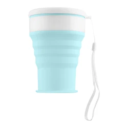 Collapsible Silicone Travel Mug with Lid - Portable, Heat Resistant, and Foldable - 200ML (Blue)