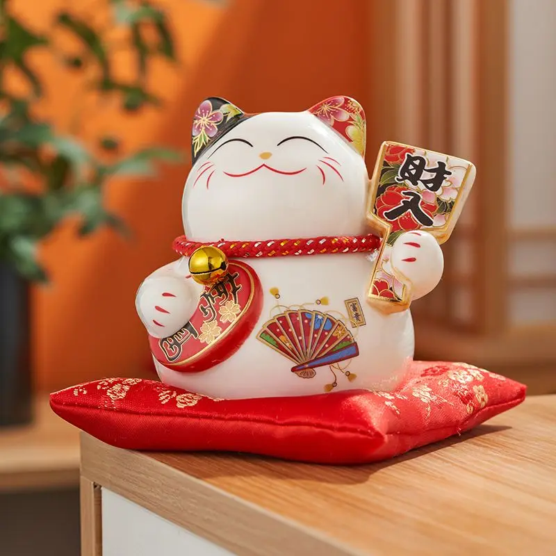 

Ceramic Maneki Neko Figurine Home Decor Feng Shui Fortune Cat Statue Kawaii Office Desktop Accessories Ornaments Money Box Gift