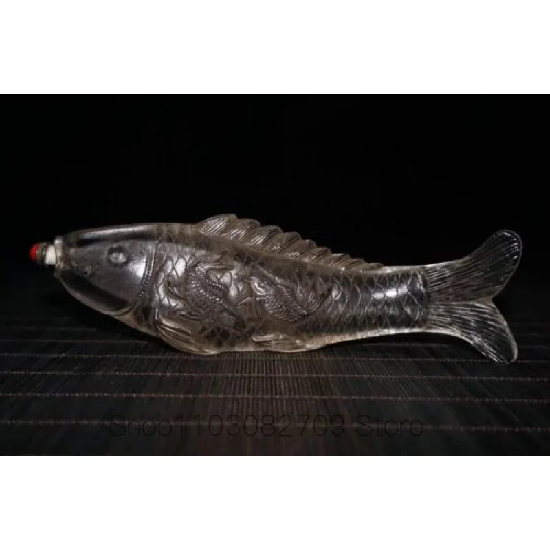 

17cm Exquisite Art Color Glaze Carved Fish Fancy Carp Statue Snuff Bottle