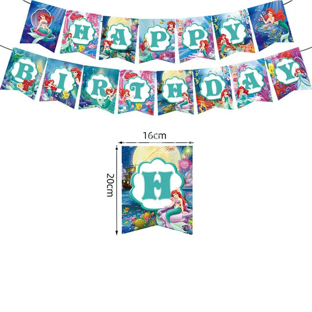 Disney Birthday Party Banner Paper Cup Balloon Table Cloth Little Mermaid Theme Girl