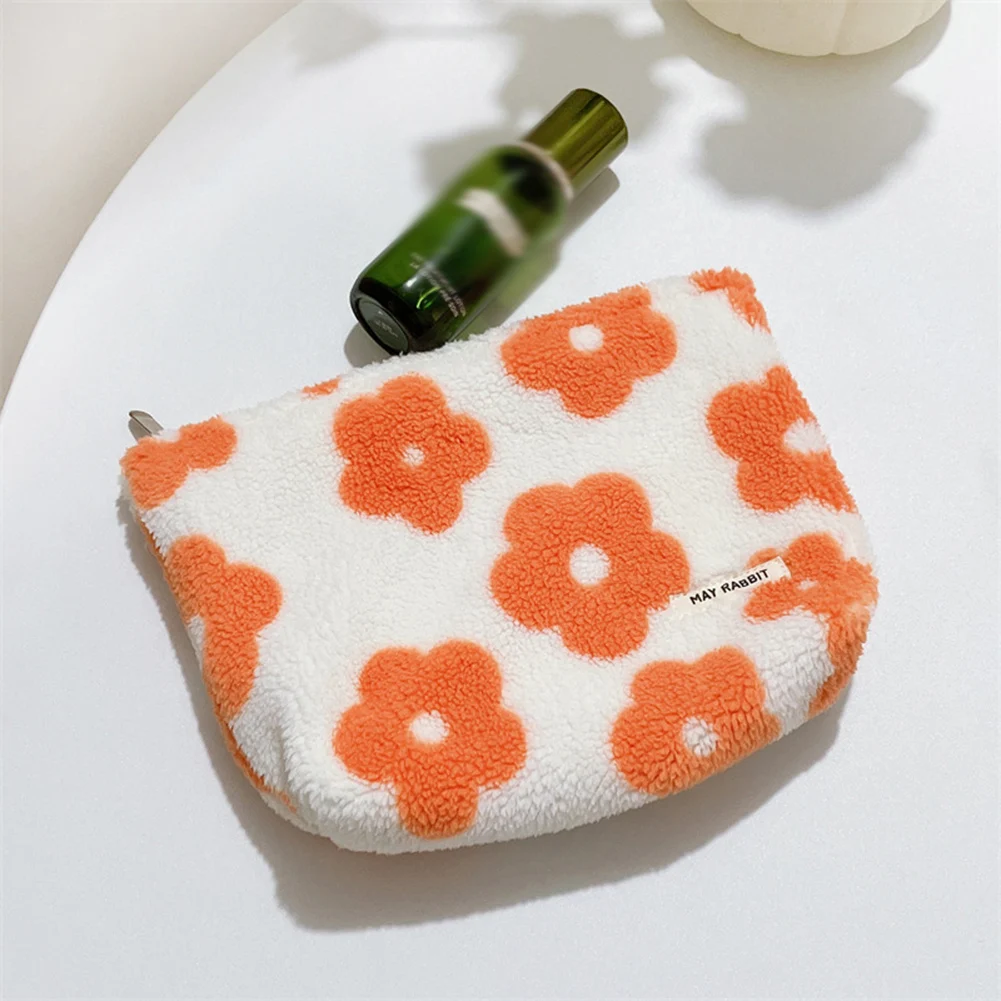Plush Fashion Clutch Purse with Zipper Cute Floral Kawaii Make Up Pouch for Purse Pencil Pouch for Women Teen Girl