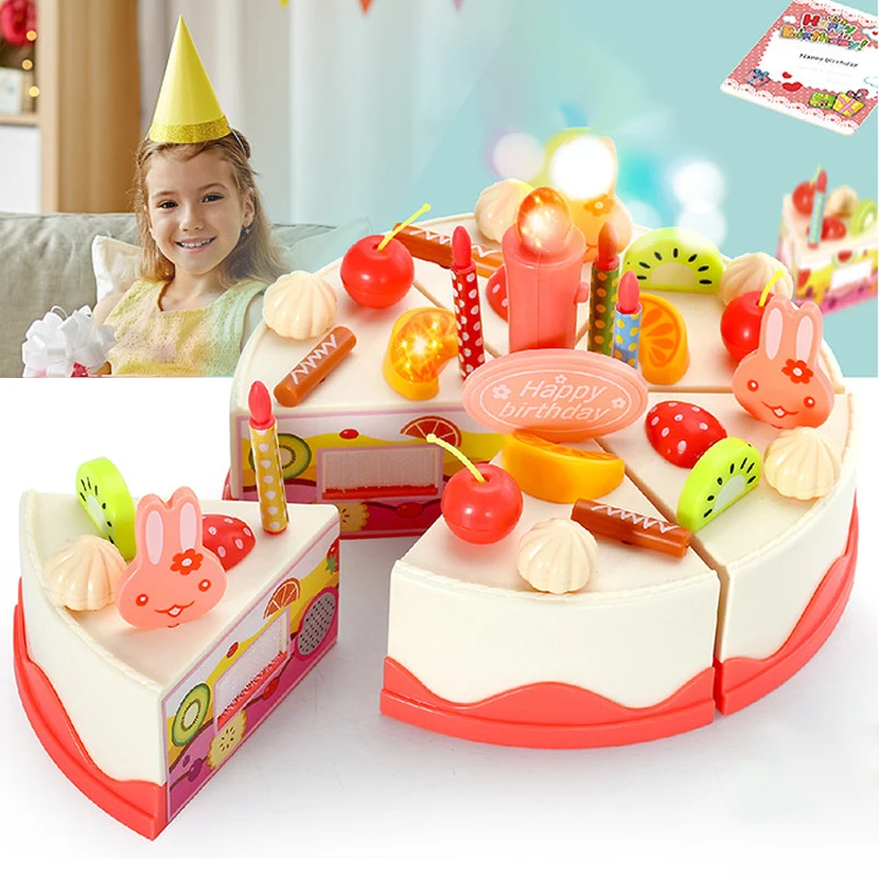 Brinquedo de bolo de aniversário para crianças fingem jogar jogo de comida  com luz (82pcs)