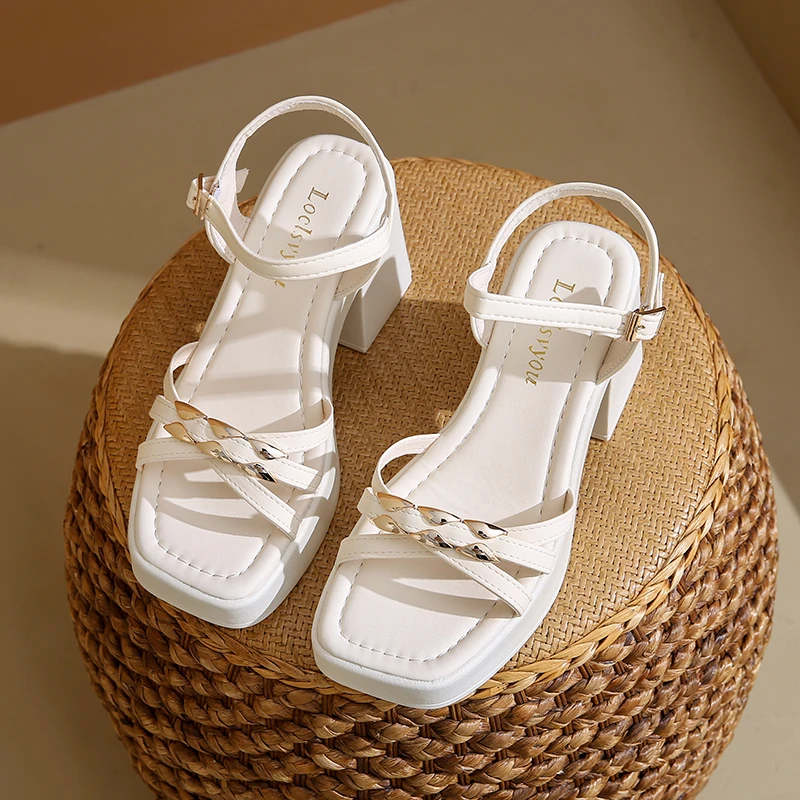 Aphixta 8.5cm High Heel Sandals Peep Toe Buckle Shoes Woman Platform Fashion Cross Straps Summer High Heel Shoes Female Size 41