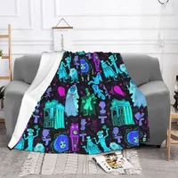 Haunted Mansion Throw Blanket Sofa Fleece Warm Flannel Halloween Grimace Blankets for Bedroom Office Couch Bedspreads 2