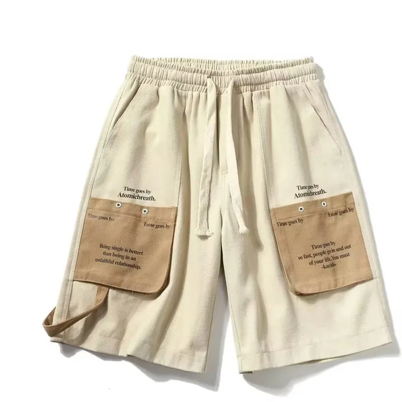 Fashion Printing Letter Multiple Pockets Men's Cargo Shorts New Loose Classic Street Casual Waist Drawcord Male Short 2023