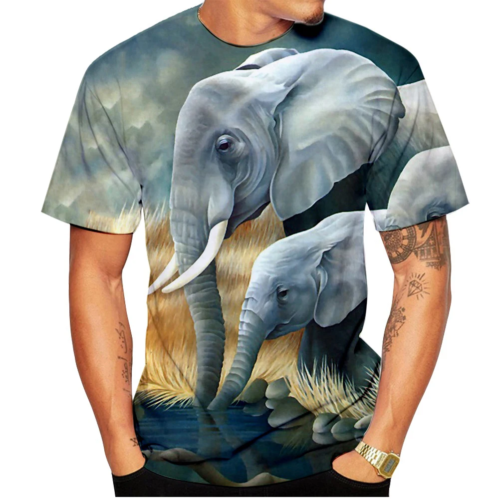 

New Fashion Animal Elephant 3D-printed T-shirt Men's Summer Casual Short Sleeve O Collar Top T-shirt