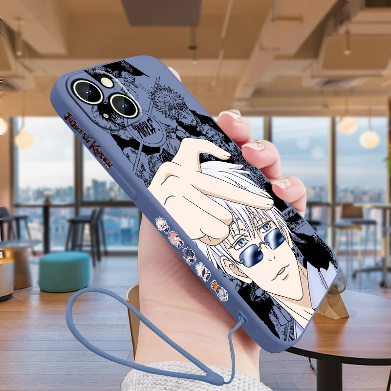 Jujutsu Kaisen Gojo Satoru Apple iPhone Case For 14 13 12 11 Pro Max Plus XS XR X 8 7 SE 2 3 Liquid Left Rope Color Cover