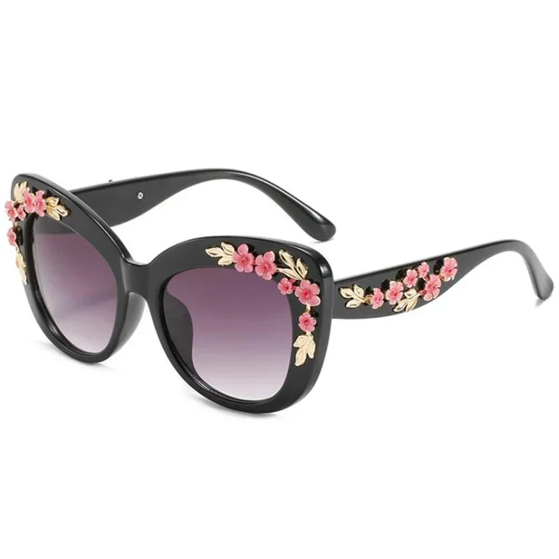 

Retro Cat Eyes Sunglasses Flower Cat Eyes Sunglasses UV400 Butterfly Eyes Broken Plastic Gradient Men's and Women's Sunglasses