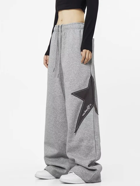 Baggy Star Joggers Sweatpants Women Grey Wide Leg Hip Hop