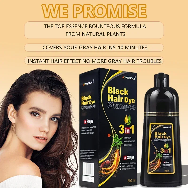 100ml/500ml Hair Dye Shampoo 3in1 Darkening Hairs Instant Gray To Black Polygonum Multiflorum Natural Coloing Cover for Women 3