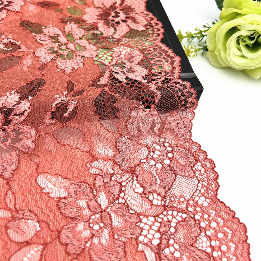 3y/lot Width 23cm Orange Red Elastic Stretch Lace 2