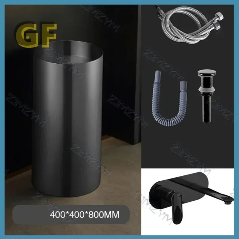 Stainless Steel Wash Basin Floor-standing+Faucet+Copper Drain+Drain Pipe+70CM Inlet Pipe Light Luxury Bathroom Basin 80*40CM