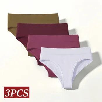 3Pcs/Set High Rise Briefs Women Classic Panties Female Underpants Solid Color Panty Plus Size Underwear Sexy Lingerie S-3XL